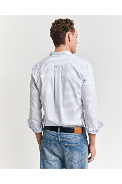 Gant Men's Blue Regular Fit Button down Collar Striped Poplin Shirt