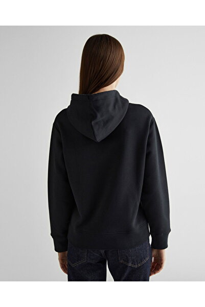 Gant Kadın Siyah Relaxed Fit Kapüşonlu Logolu Sweatshirt