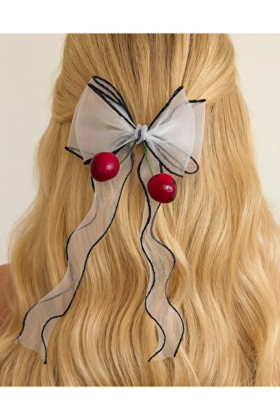 NİLZ مشبك أوتوماتيكي بتفاصيل الكرز الأبيض اللون