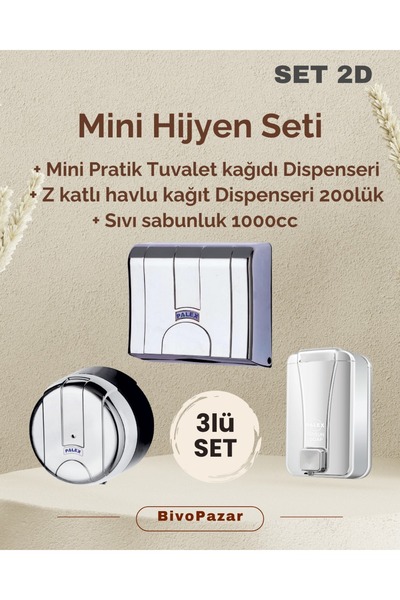 Palex 3 lü Hijyen Seti Krom Kaplama ( Sıvı Sabunluk+Tuvalet Kağıt Dispenseri+...