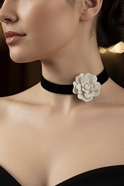 LIVOSH قلادة تشوكر على شكل وردة مزينة بحجر لامع