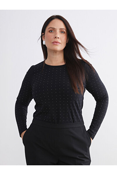 LC Waikiki Black Crew Neck Stone Women's T-Shirt