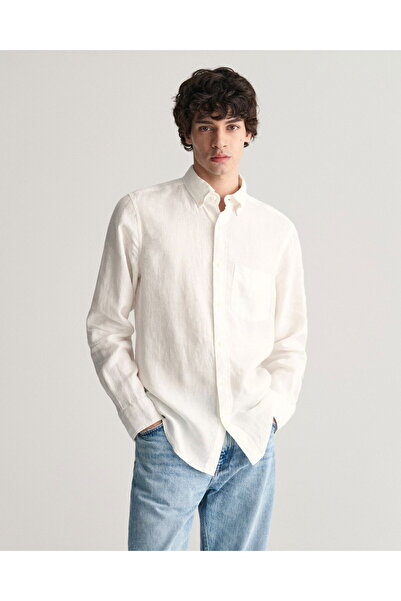 Gant Men's White Regular Fit Buttoned Collar Linen Shirt