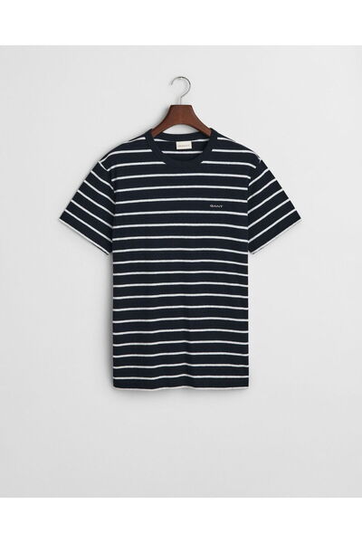 Gant Men's Navy Blue Regular Fit Crew Neck Striped T-Shirt