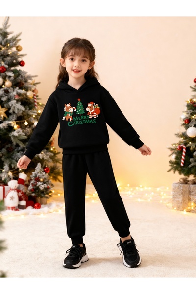 LAPS Boys / Girls Children Christimas Printed Lower Upper Hooded Children's Suit