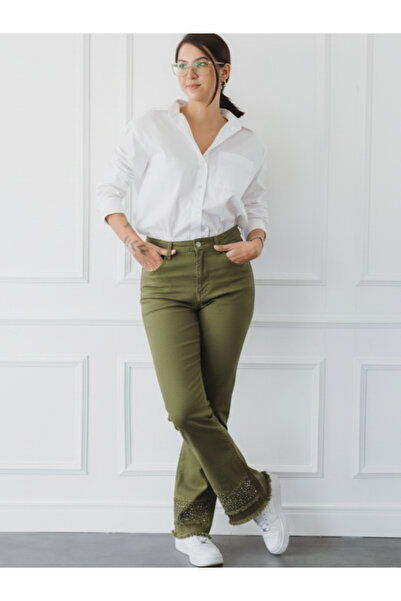 Vox Collection Büyük Beden Geniş Taş Detaylı Denim Pantolon