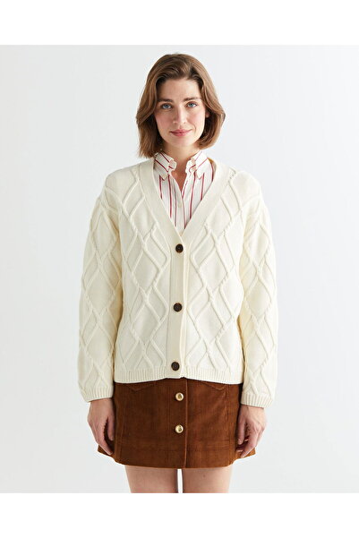 Gant Kadın Krem Relaxed Fit V Yaka Hırka