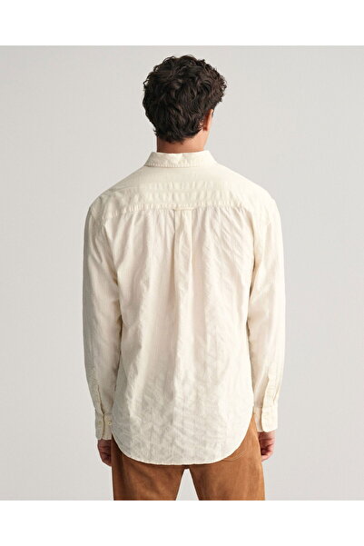 Gant Men's Beige Relaxed Fit Buttoned Collar Striped Shirt