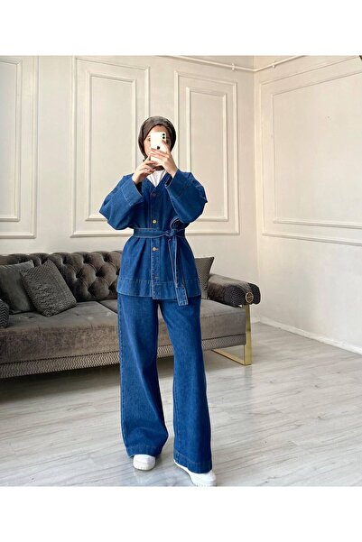 Miraydın Butik Women's Hijab Waist-Tied Denim Outfit M52808 - Dark Denim