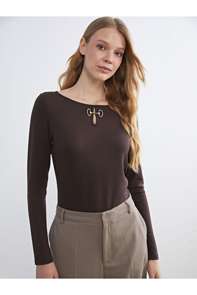 LC Waikiki LCWAIKIKI Basic Kahverengi Bisiklet Yaka Kadın Tişört