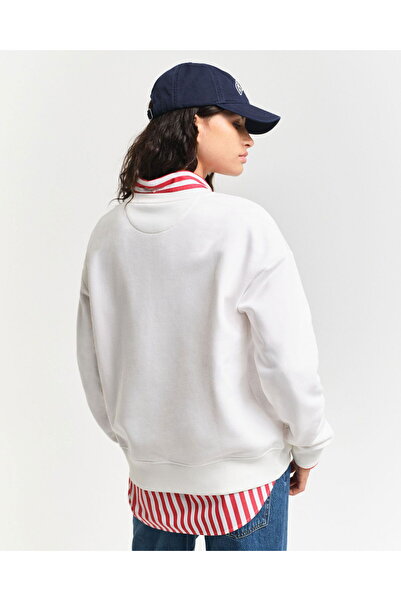 Gant Kadın Beyaz Relaxed Fit Bisiklet Yaka Sweatshirt