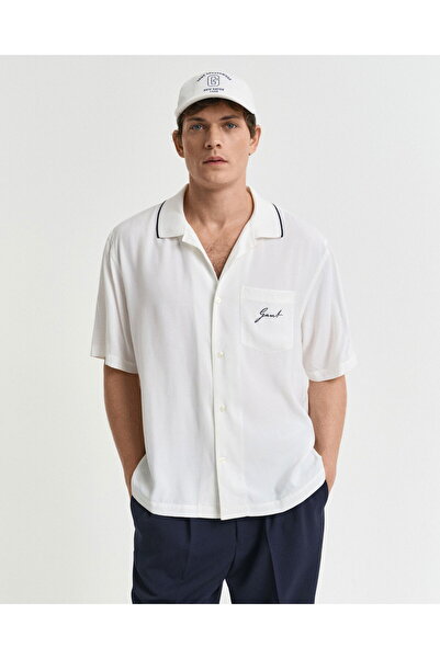 Gant Men's Cream Relaxed Fit Classic Collar Logo Shirt