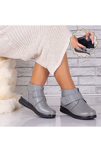 Botinelli Women's Grey Fur-lined Boots Made of Genuine Leather Beires, 37