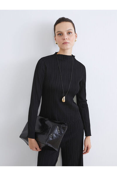 LC Waikiki Lcwaikiki Basic Black Mock Neck Textured Women's Bodysuit