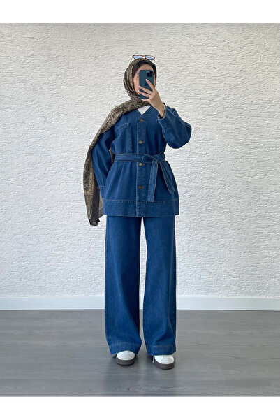 Miraydın Butik Women's Hijab Waist-Tied Denim Outfit M52808 - Dark Denim