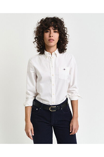 Gant Women's White Regular Fit Buttoned Collar Oxford Shirt