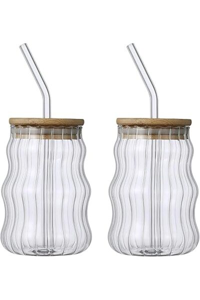 The Bros مجموعة أكواب شرب إبداعية مكونة من كوبين على شكل موجة مع أغطية وقشات ...