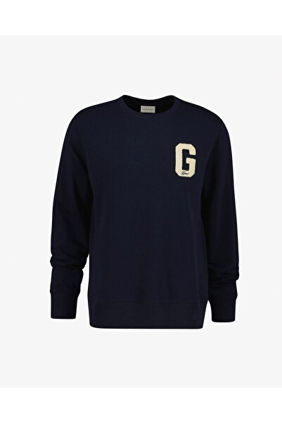 Gant Men's Navy Blue Regular Fit Crew Neck Logo Sweatshirt