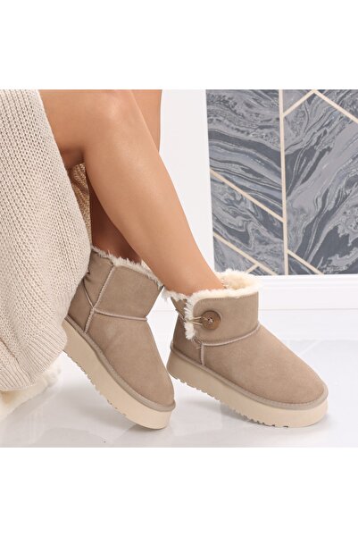 Botinelli Women's Beige Fur-lined Boots Made of Genuine Suede Leather Janina, 39