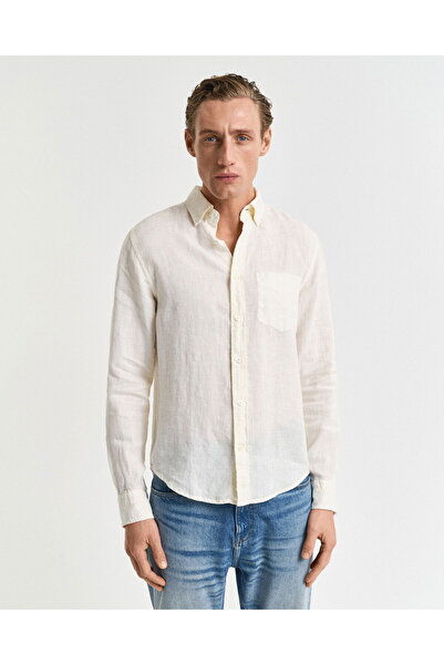 Gant Men's Cream Regular Fit Button Collar Linen Shirt