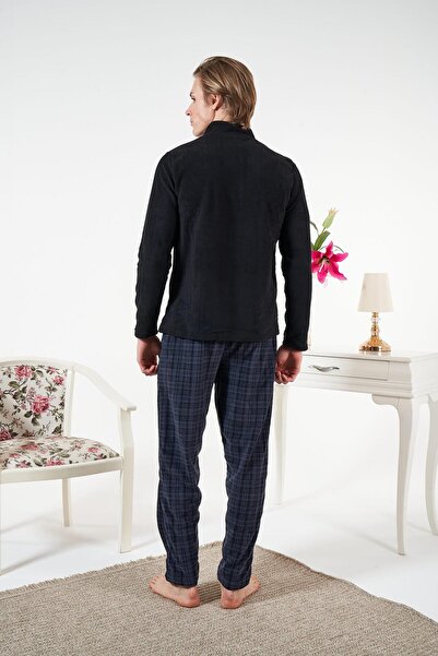 Relax Mode Erkek Polar Fermuarlı Üst ve Ekose Alt Pijama Takımı - 24428R