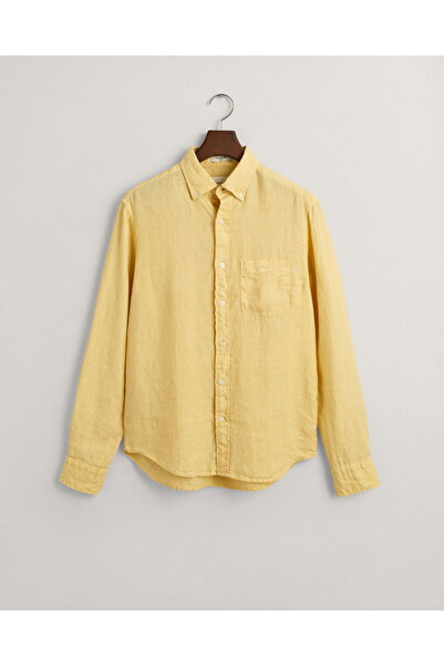 Gant Men's Yellow Regular Fit Button Collar Linen Shirt
