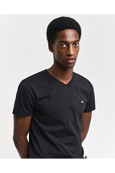 Gant Men's Black Slim Fit V-Neck T-Shirt