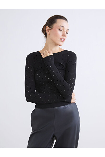 LC Waikiki Black Crew Neck Stone Women's T-Shirt