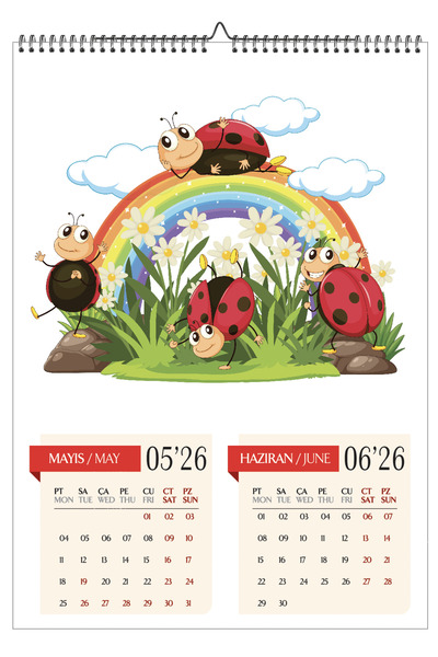 GenelTedarik 2026 UGUR BÖCEGİ ÇOCUK ODASI DUVAR TAKVİMİ-A3 EBAT-6 SAYFA INKJET FOTOĞRAF KAĞIDINA BASKILI