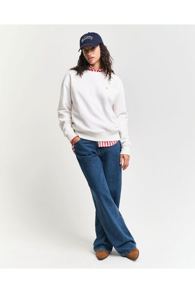 Gant Kadın Beyaz Relaxed Fit Bisiklet Yaka Sweatshirt