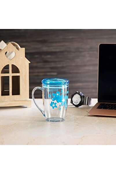 The Bros 350ML Acrylic Cup with Lid Floral Design Durable Lightweight Mug for...