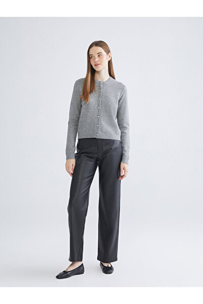 LC Waikiki Black Dar Fit Leather-Look Women's Trousers