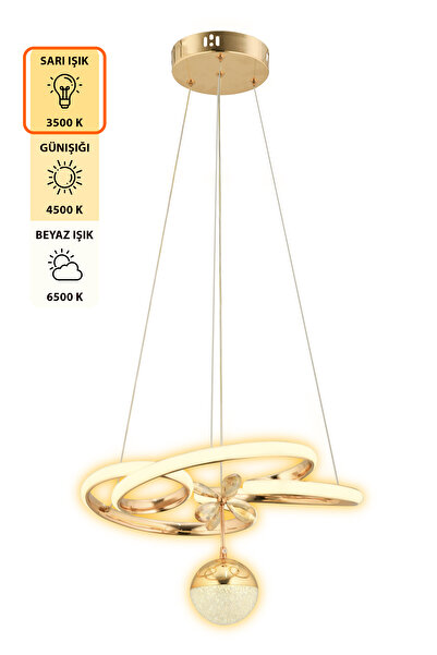 Dekorluna Dante Kumandalı 3 Renk Işık Özellikli Modern Gold Kaplama Sarkıt Led Avize Salon Avize