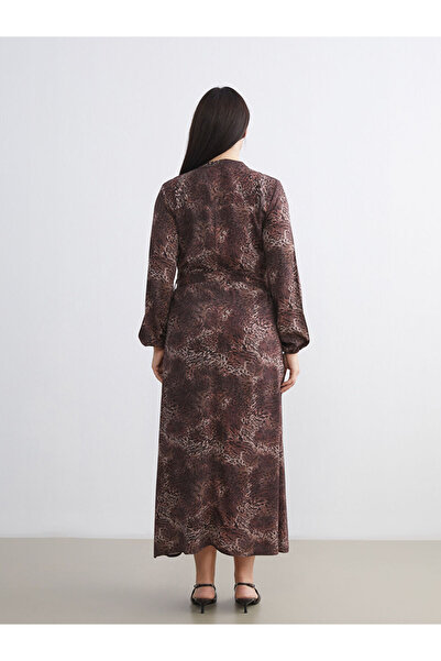 LC Waikiki Brown Judge Collar Patterned Shirt Dress