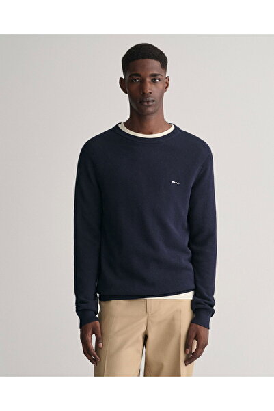 Gant Men's Navy Blue Regular Fit Crew Neck Sweater