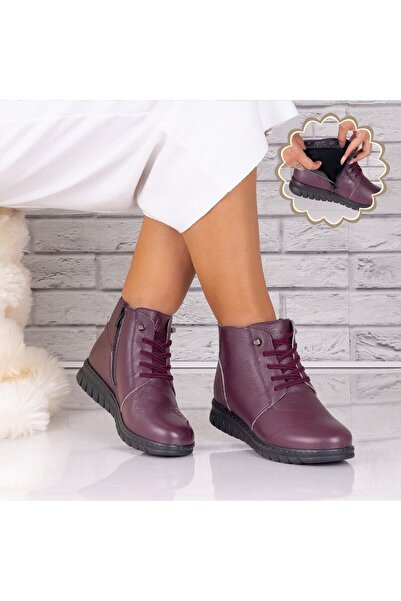 Botinelli Women's Burgundy Fur-lined Boots Made of Genuine Leather Jenny, 37
