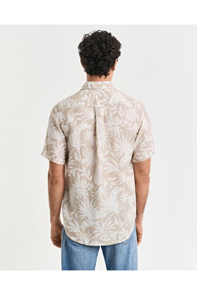 Gant Men's Beige Regular Fit Button Collar Patterned Shirt