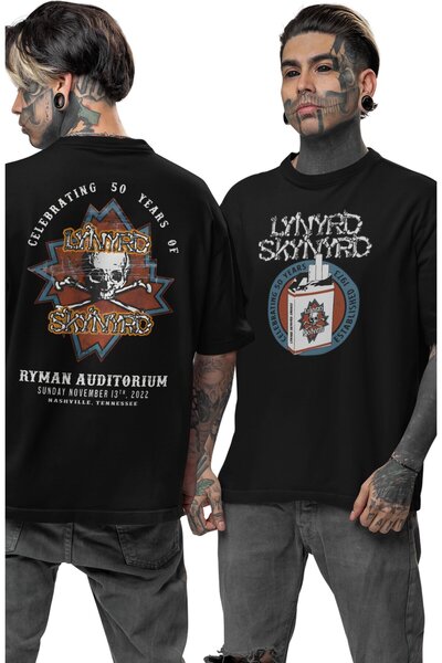 Fuddy Moda تي شيرت رايمان أوديتريوم راك مطبوع للجنسين، تي شيرت قصة فضفاضة روك باند لينيرد سكينيرد