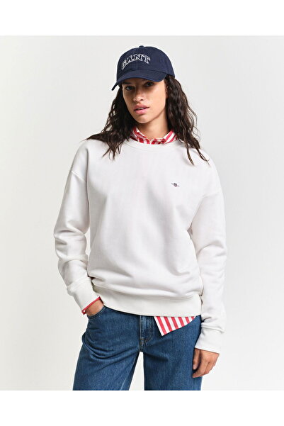 Gant Kadın Beyaz Relaxed Fit Bisiklet Yaka Sweatshirt