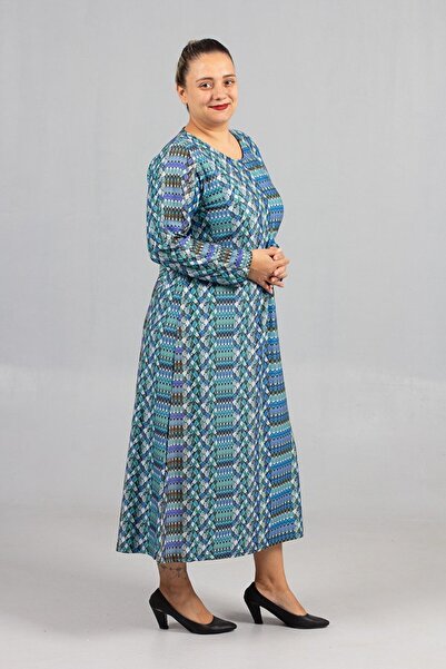 Truva XXL Warm Thick Combed Cotton Plus Size Patterned Dresses