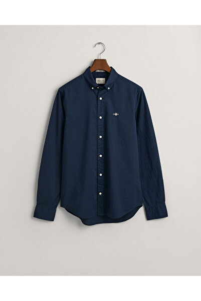 Gant Men's Navy Blue Slim Fit Buttoned Collar Broadcloth Shirt