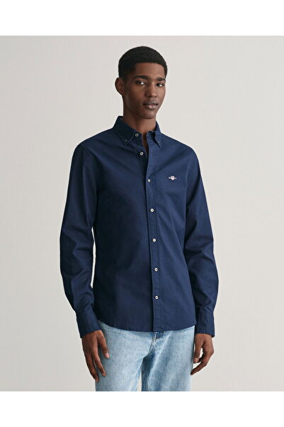 Gant Men's Navy Blue Slim Fit Buttoned Collar Shirt