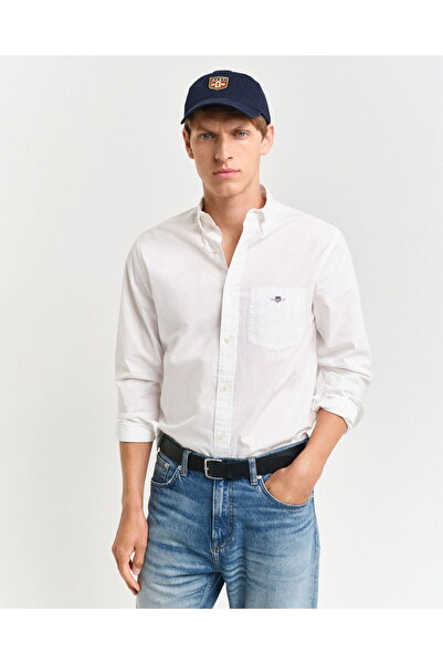 Gant Men's White Regular Fit Buttoned Collar Poplin Shirt