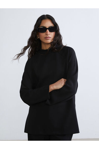 LC Waikiki Lcw Modestblack High Neck Oversize Women's Sweatshirt Tunic