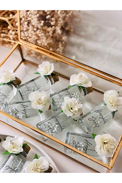 Nikah Sekeri Dunyasii Cam Şişe Kamelya Çiçek İncili Kolonya Söz, Nişan, Düğün...