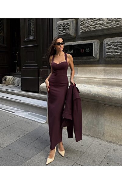 BERİ BUTİK Kadın Bordo Ceket Elbise