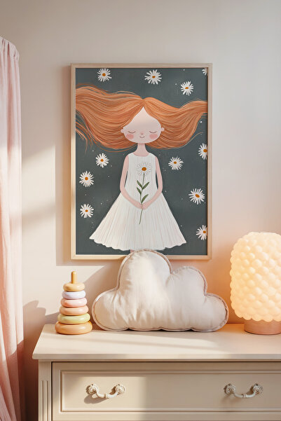 Posteria Tekli Doğal Ahşap Çerçeveli ,Papatya Rüyası ,Tablo Çocuk Odası Dekor...