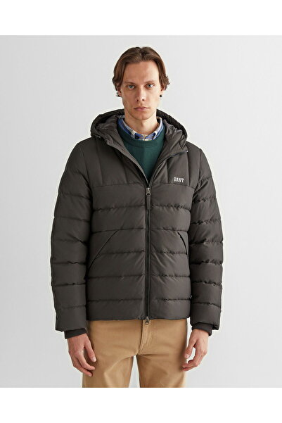 Gant Men's Gray Hooded Logo Coat