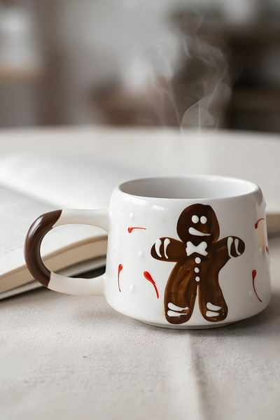 Hopce كوب قهوة وشاي من السيراميك مصنوع يدويًا على شكل رجل الزنجبيل من ميرا | ...