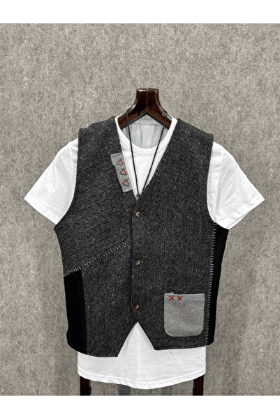 FıttingRoom Regular Handcrafted Detailed Patterned Cotton Cashmere Vest